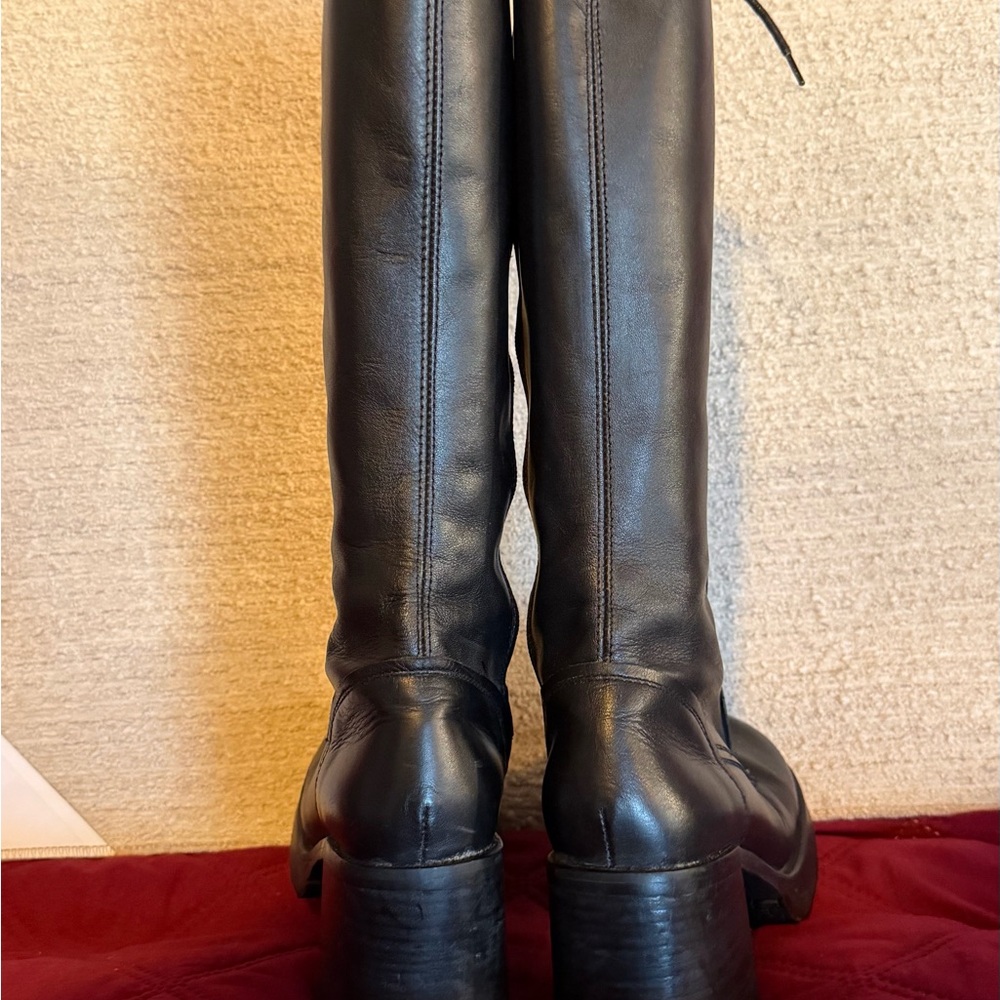 “VINTAGE” DESTROY ,PLATFORM LACE UP TALL BLACK LEATHER RETRO BOOTS Size 8.5 Y2K - Picture 4 of 11